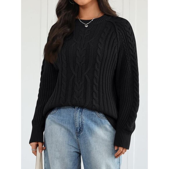 Women's Oversized Cable Knit Cotton Pullover Sweater Fall Casual Classic - Picture 2 of 6